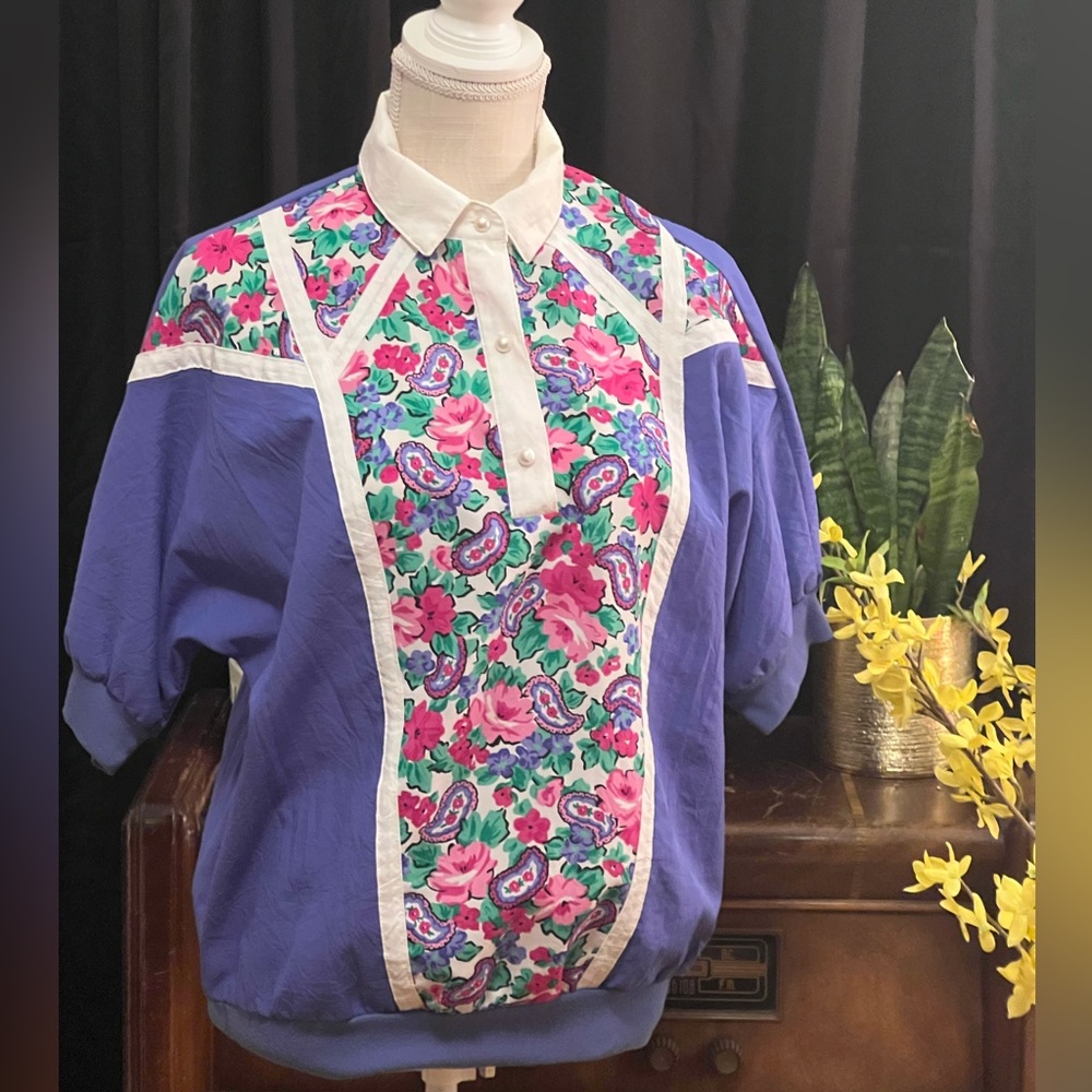 Vintage 80s Remo of California Blouse, Crop Sleeves Shape, Breakfast Club Blouse